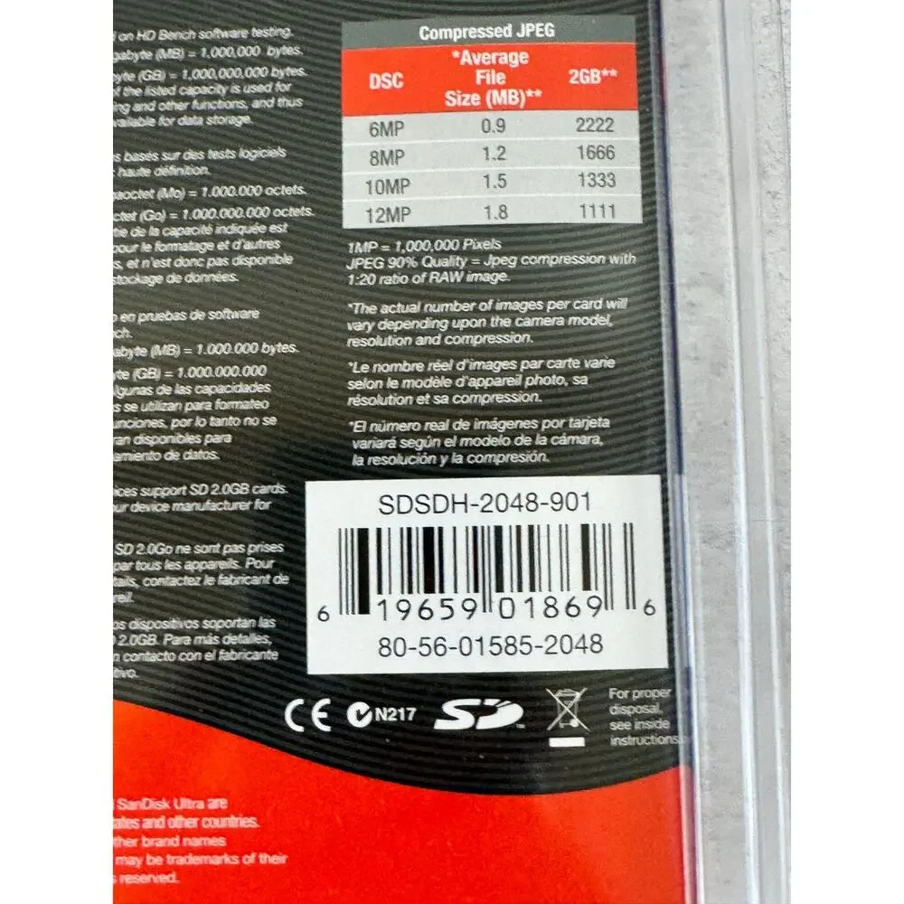 SanDisk ULTRA II 2.0 GB SD Card SDSDH2048901 New Sealed Vintage